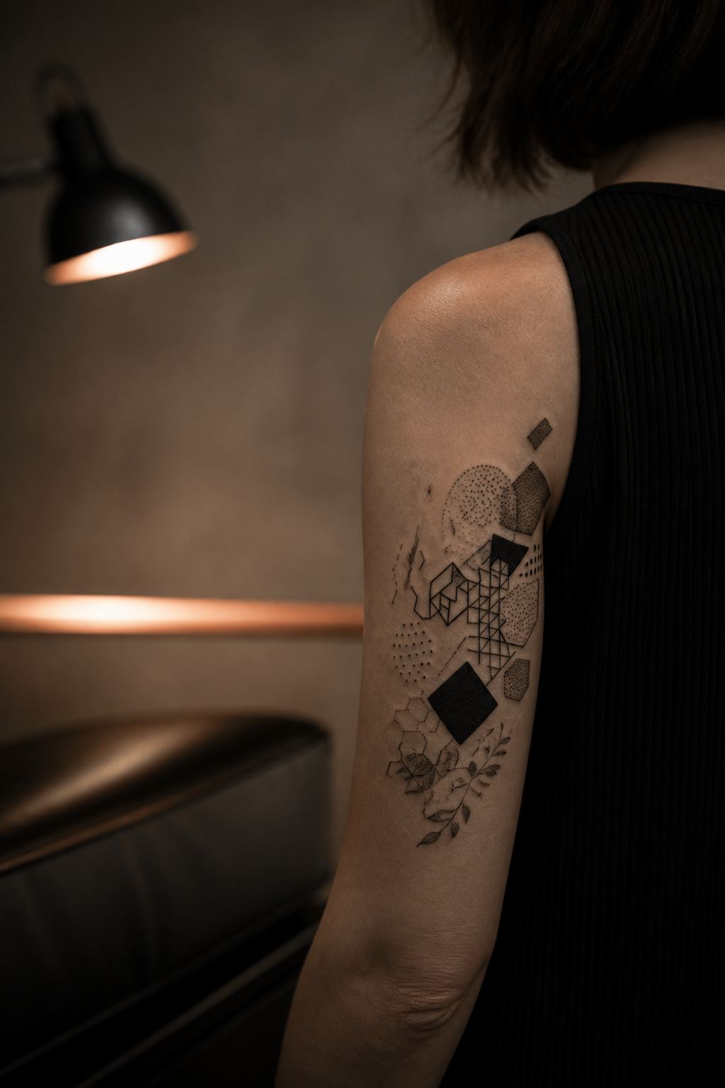 elbow tattoos for women: nature-inspired scene in an original editorial composition