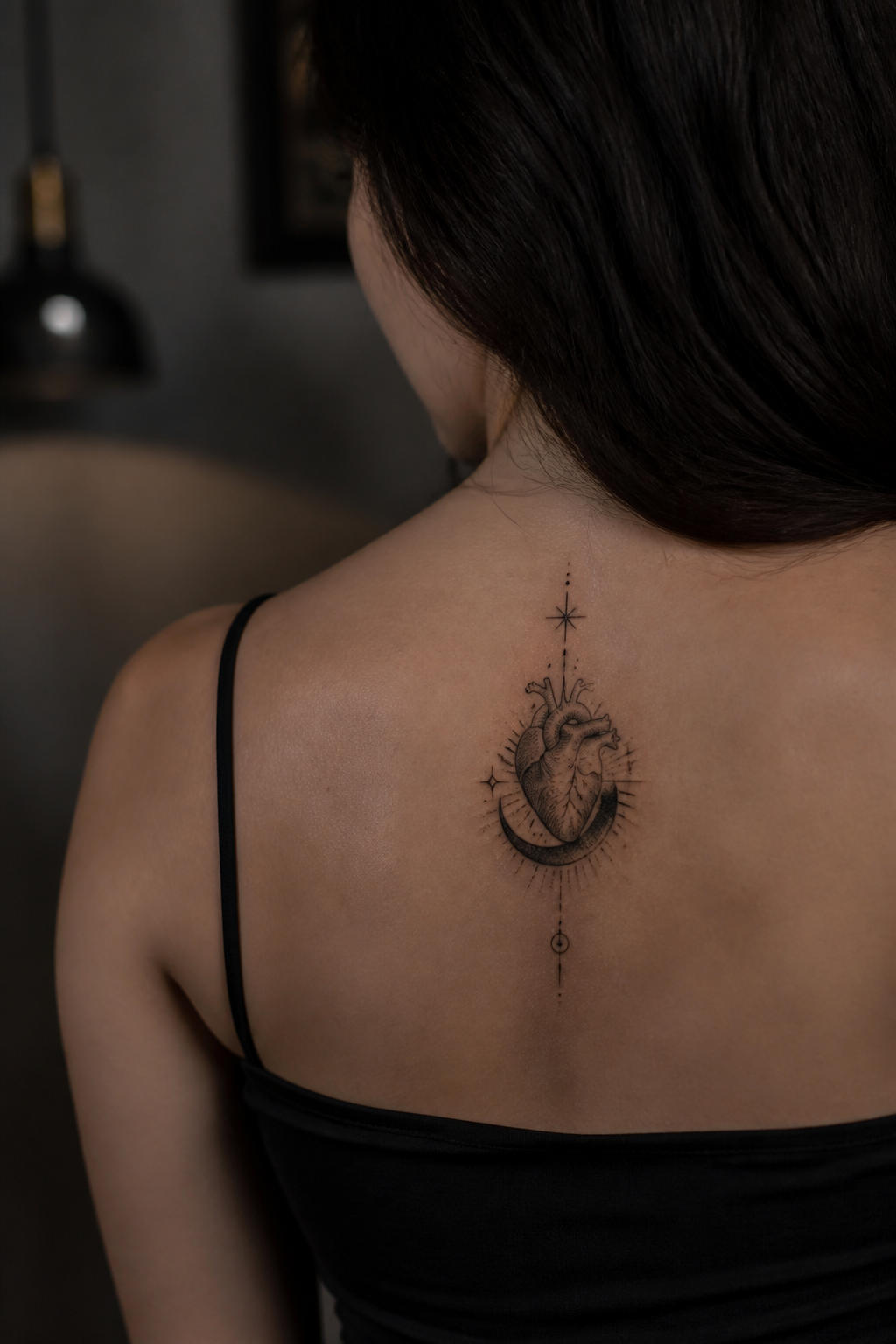 heart tattoo designs: celestial heart in an original editorial composition