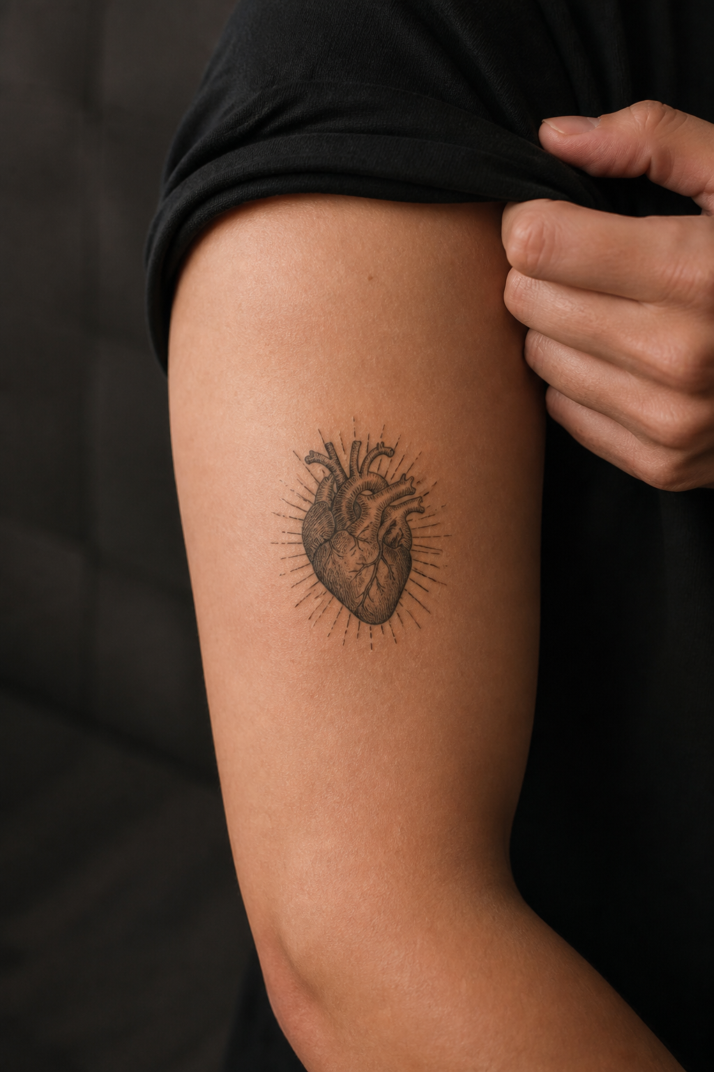 heart tattoo designs in an original editorial composition