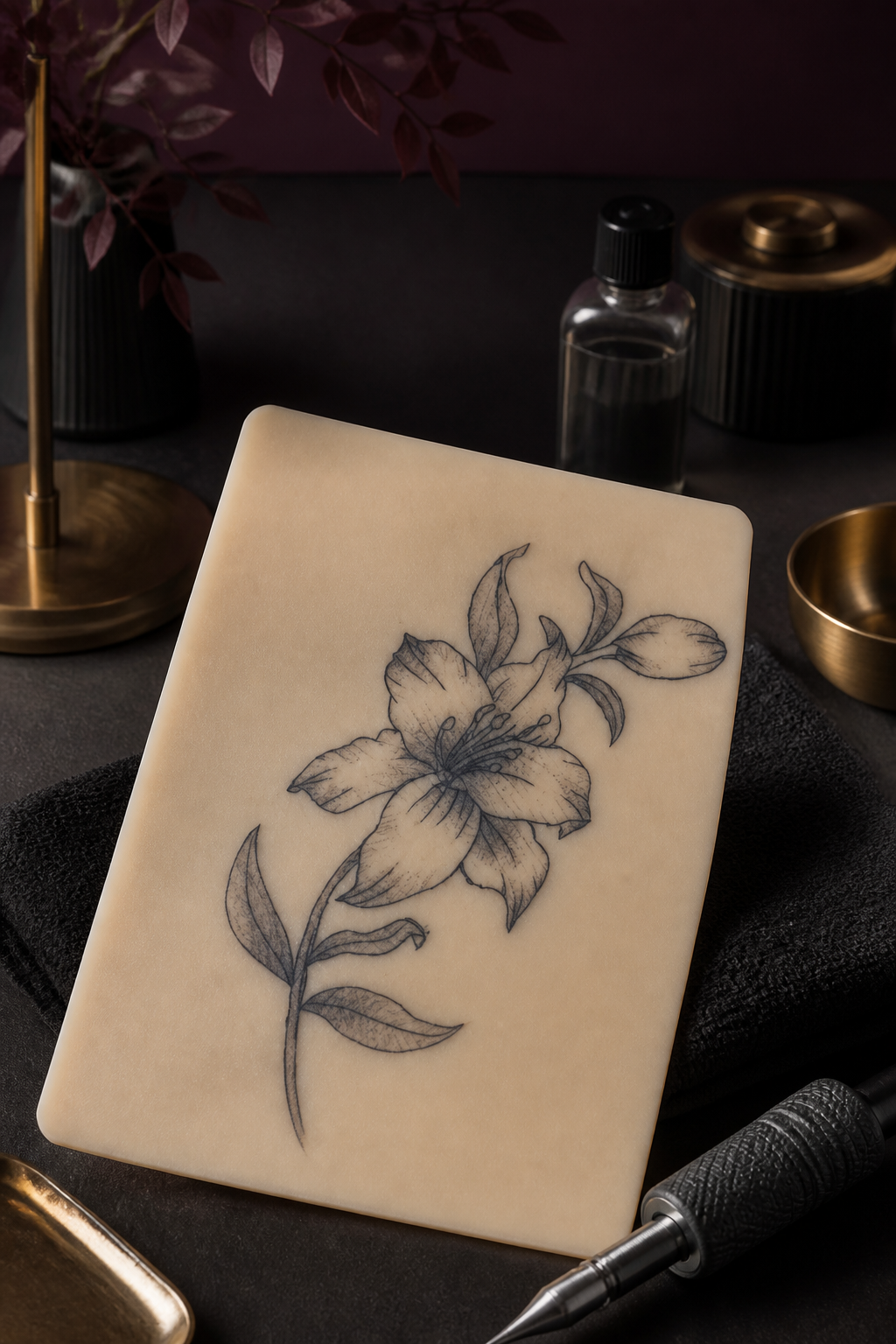 gloriosa lily tattoo ideas: gloriosa lily hand tattoo in an original editorial composition