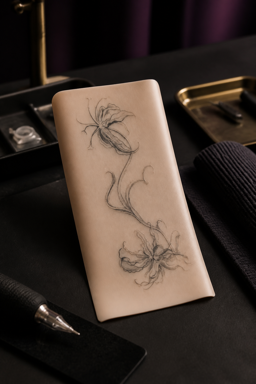 gloriosa lily tattoo ideas: full-color fire lily in an original editorial composition