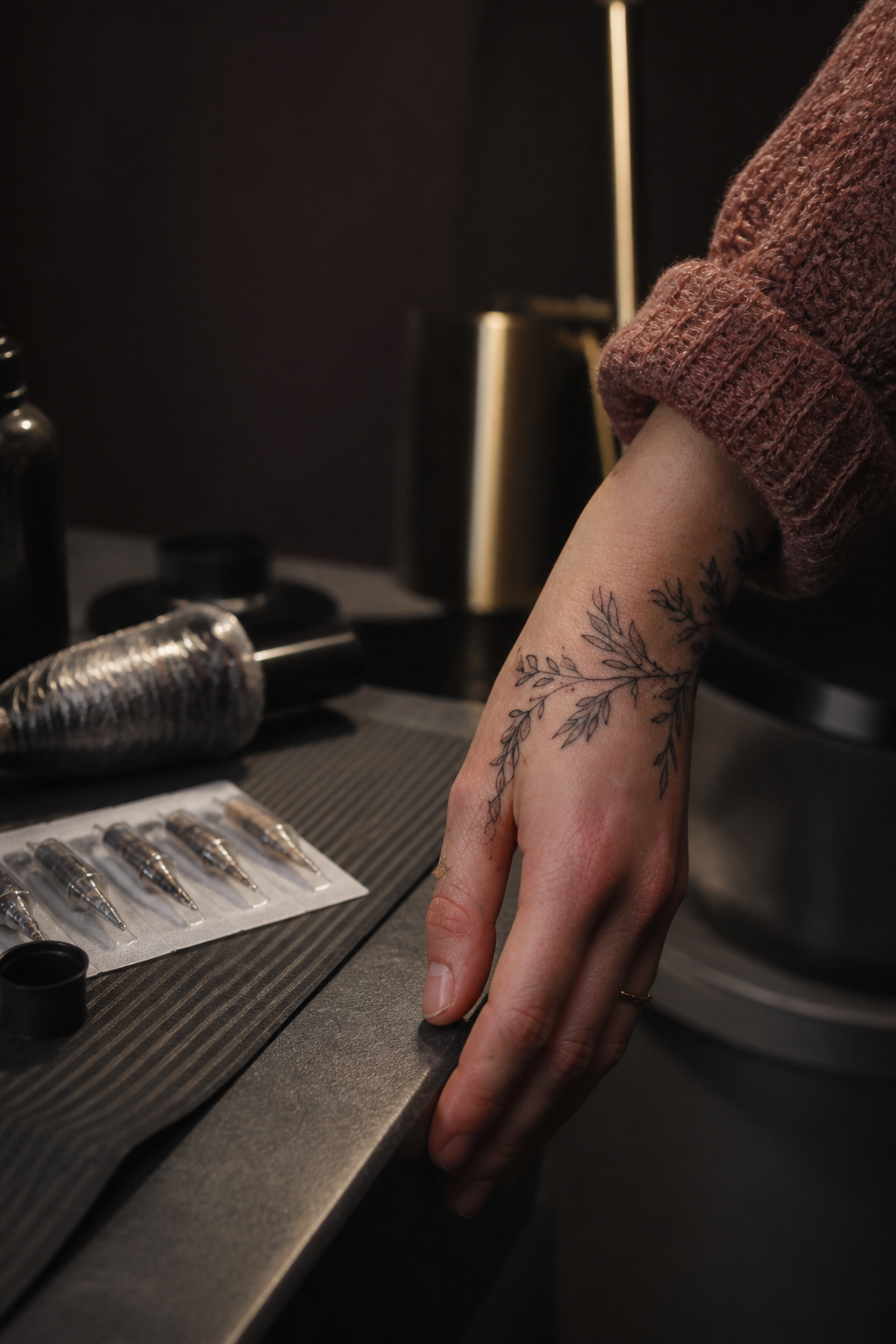 hand tattoos for women: tiny symbolic icon in an original editorial composition