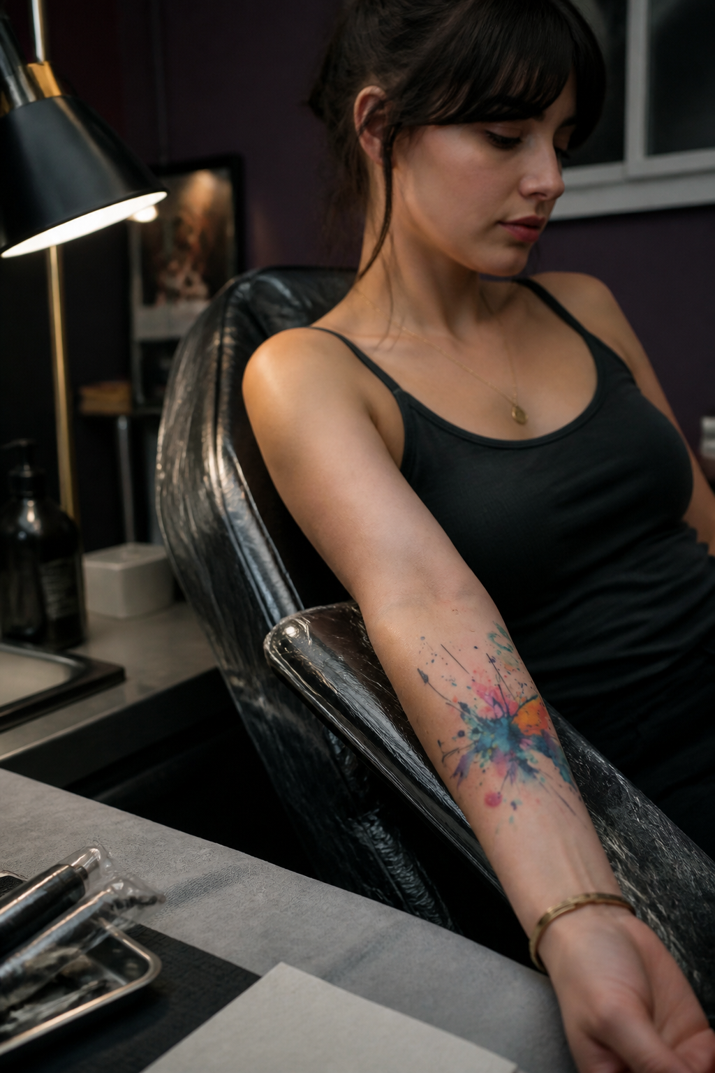 hand tattoos for women: fine-line portrait in an original editorial composition
