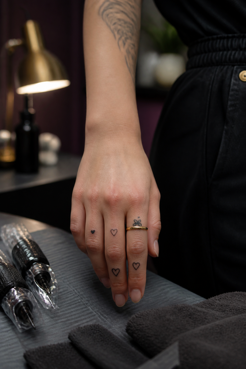 hand tattoos for women: bold blackwork statement in an original editorial composition