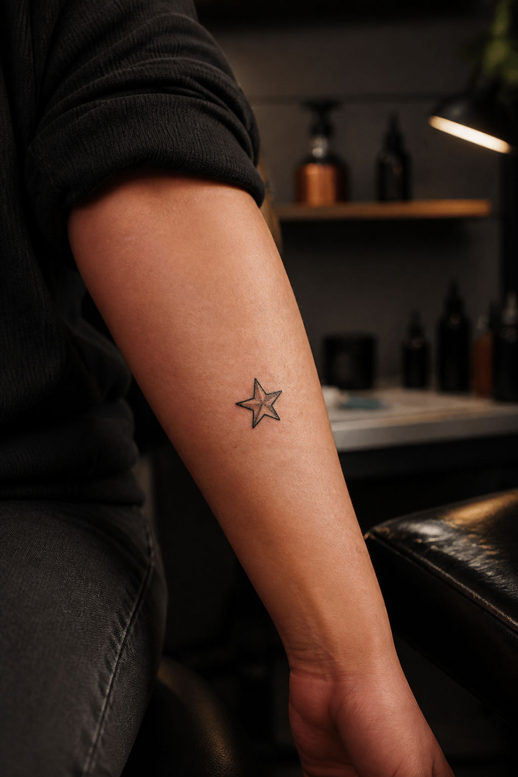 star tattoo ideas: protective star emblem in an original editorial composition