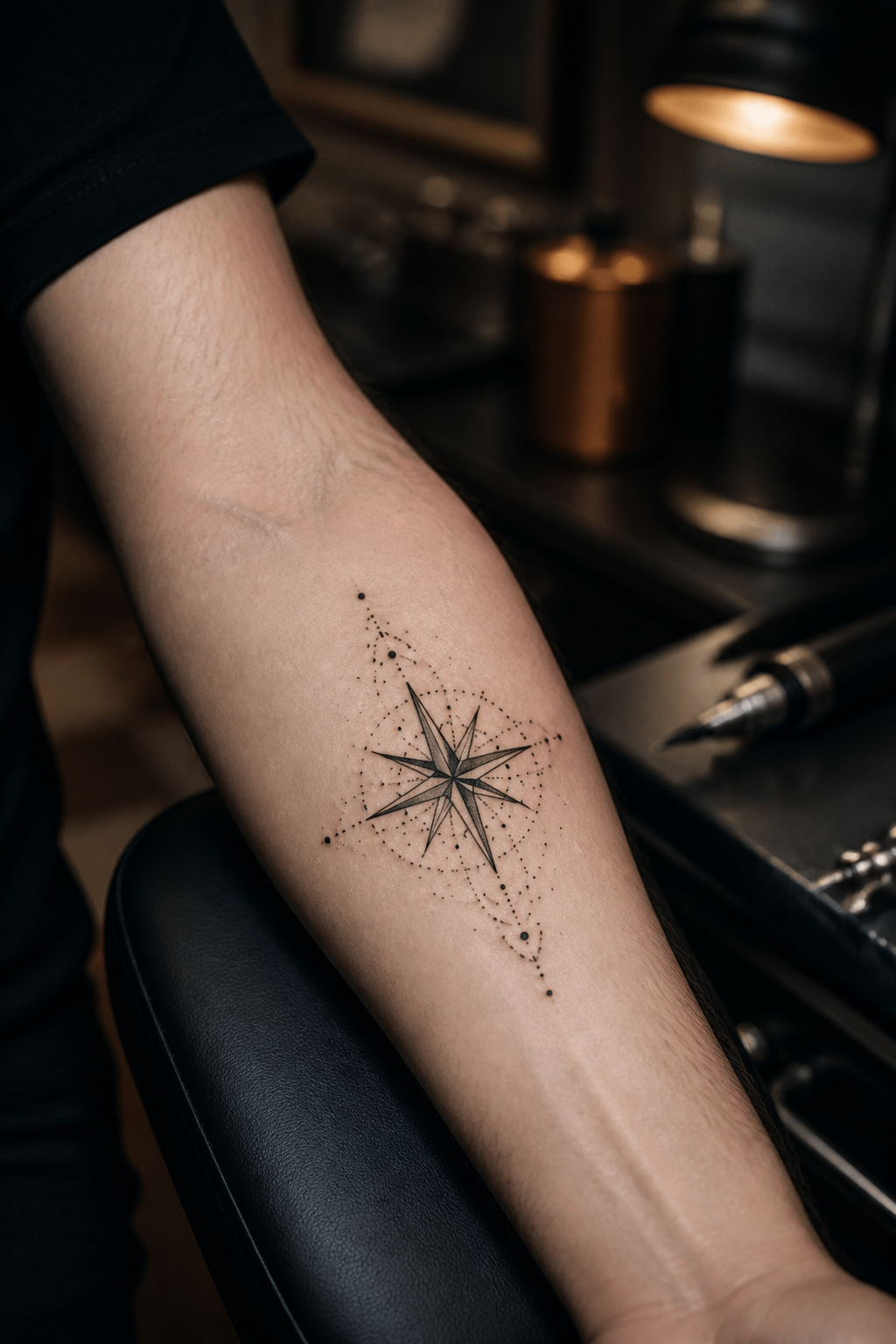 star tattoo ideas: nautical star in an original editorial composition