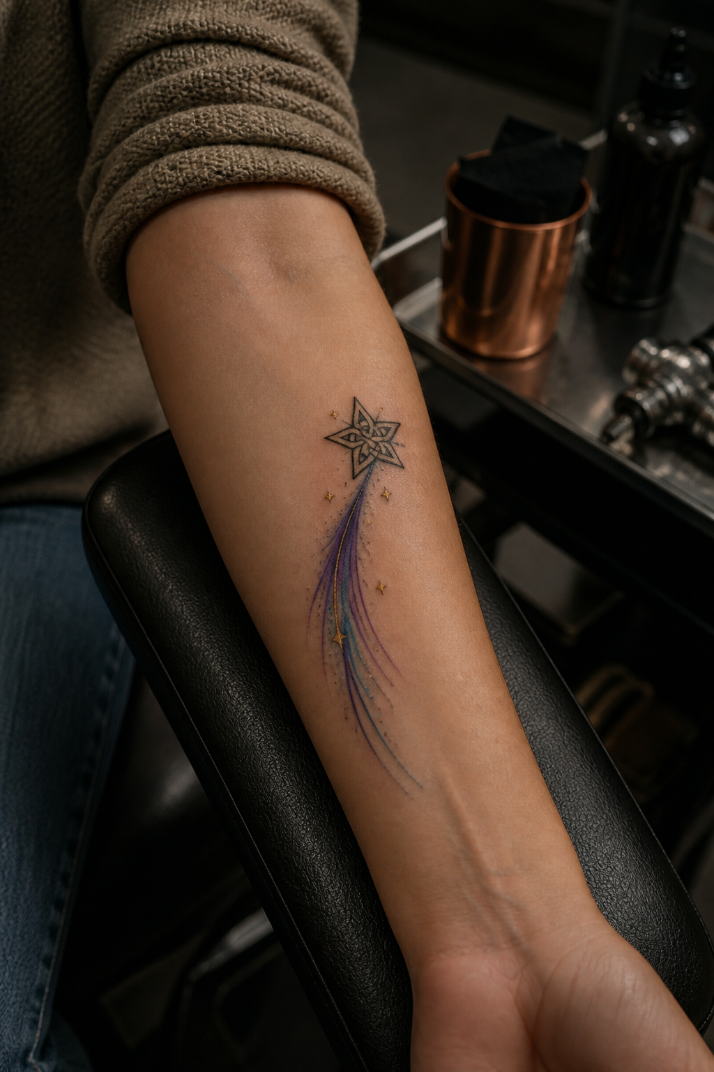 star tattoo ideas: celtic-knot star in an original editorial composition