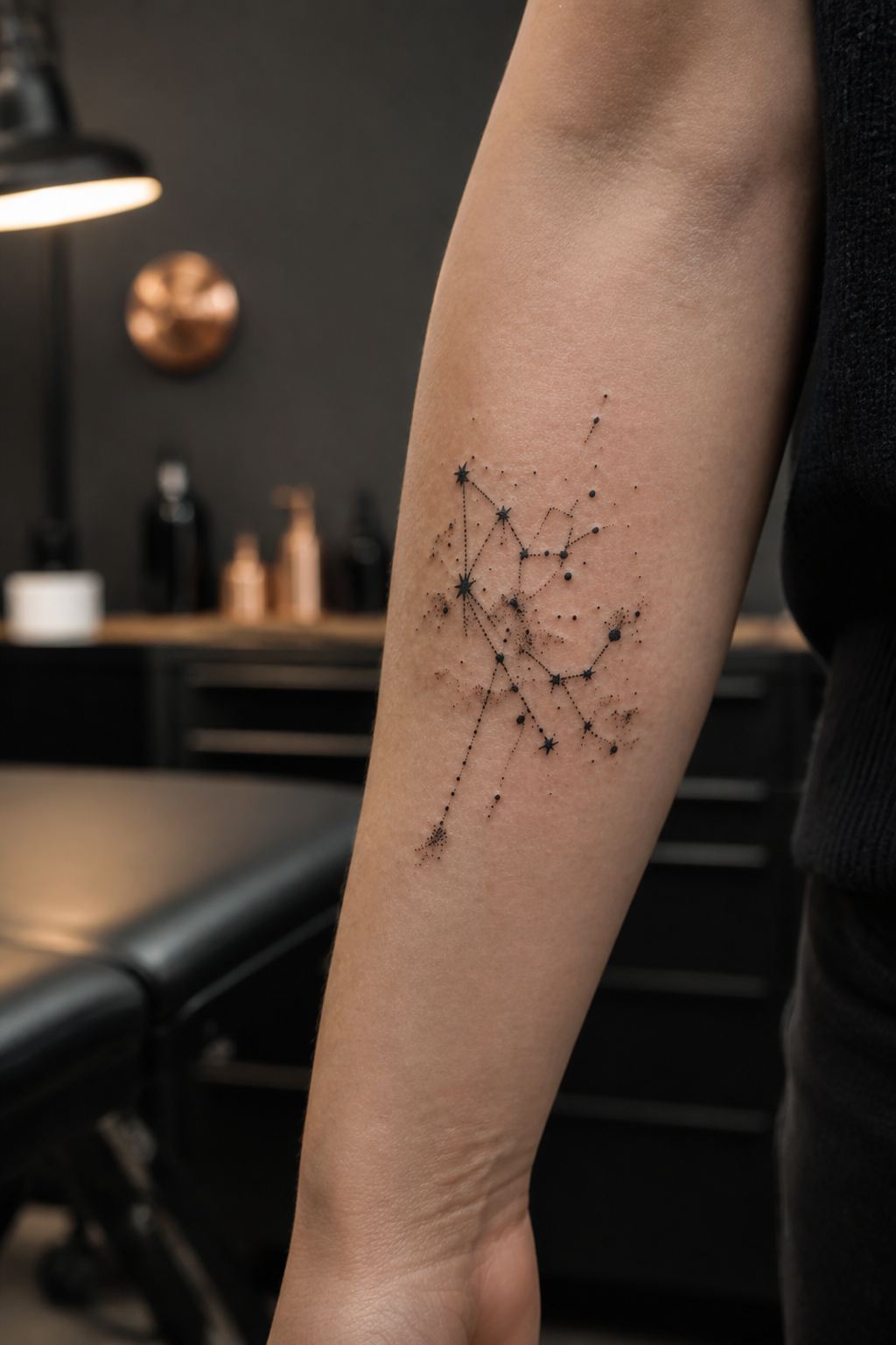 star tattoo ideas: watercolor star in an original editorial composition