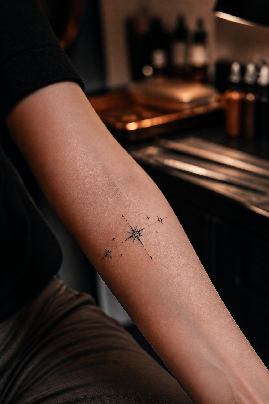 star tattoo ideas: balanced paired stars in an original editorial composition