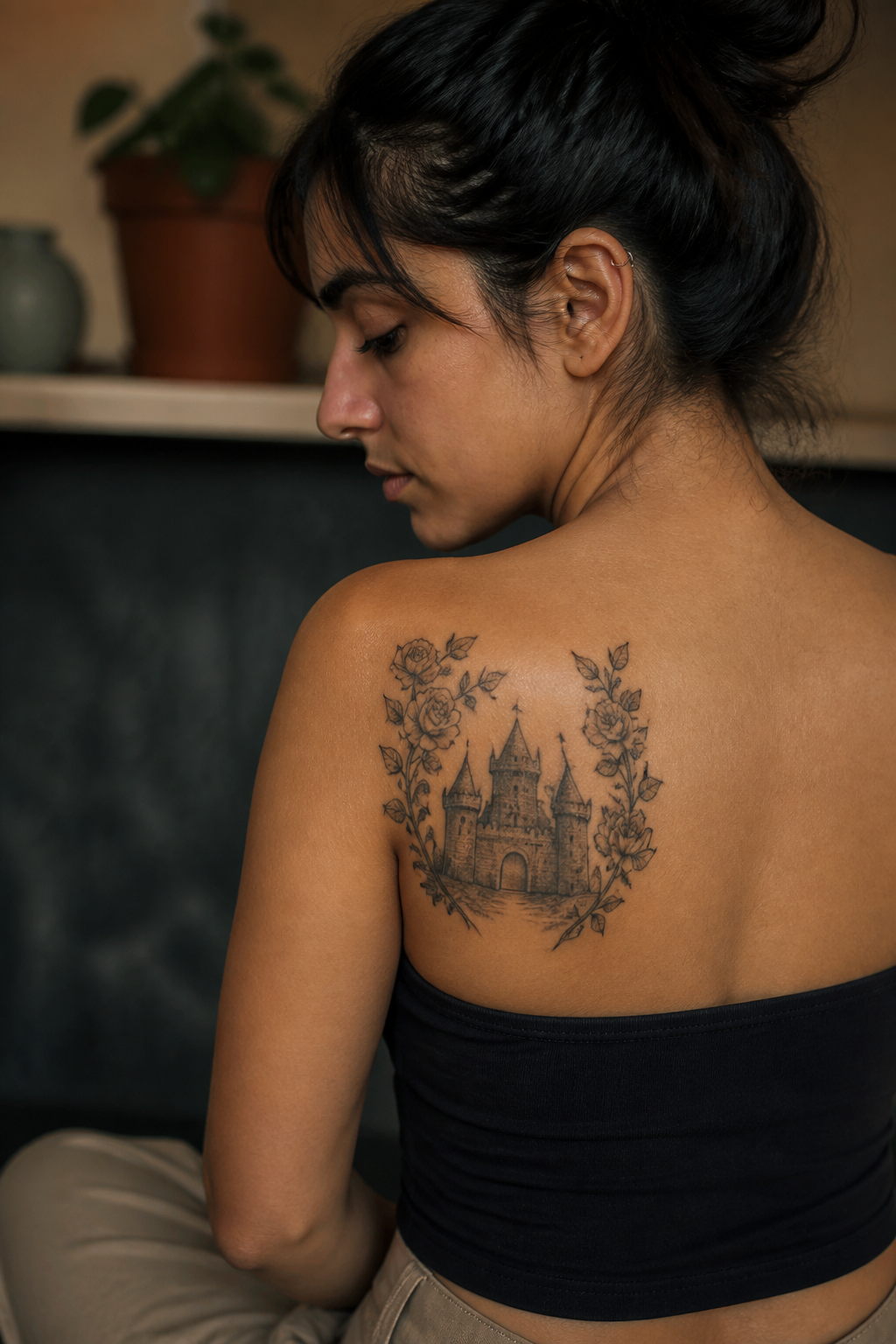 Rose Arch Fortress tattoo shown from a distinct editorial angle
