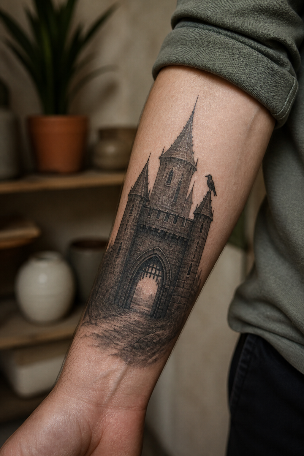 Raven Gatehouse tattoo shown from a distinct editorial angle