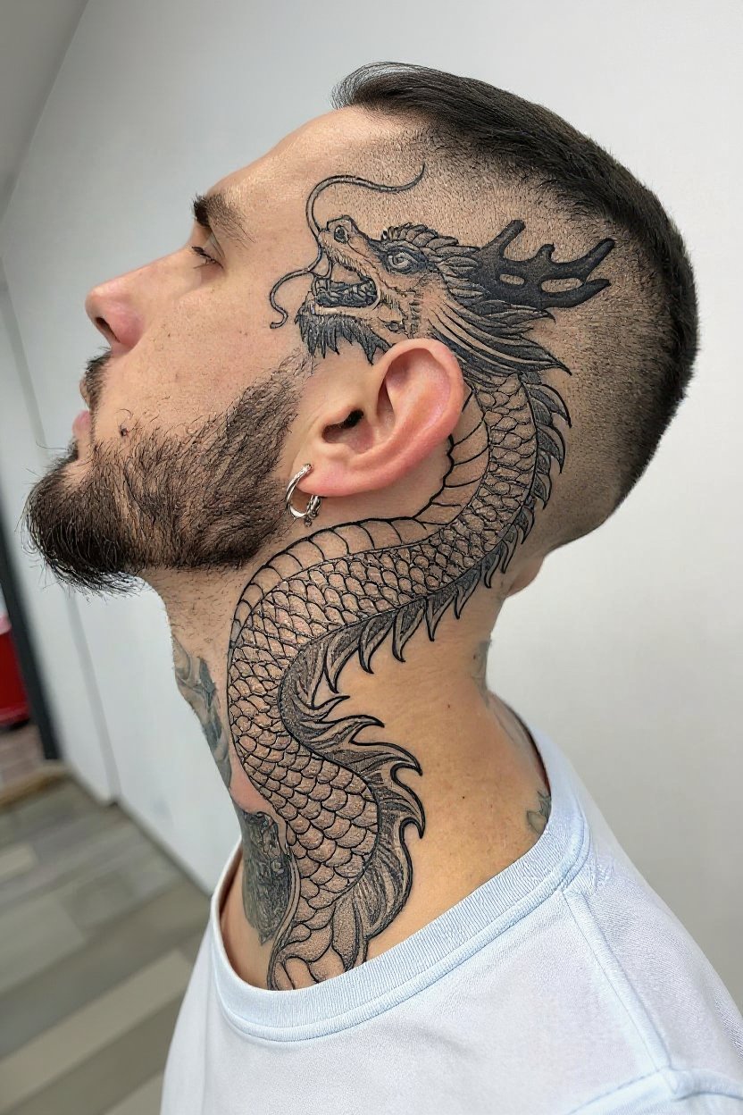 5. Japanese Irezumi Neck Dragon - neck tattoos for men
