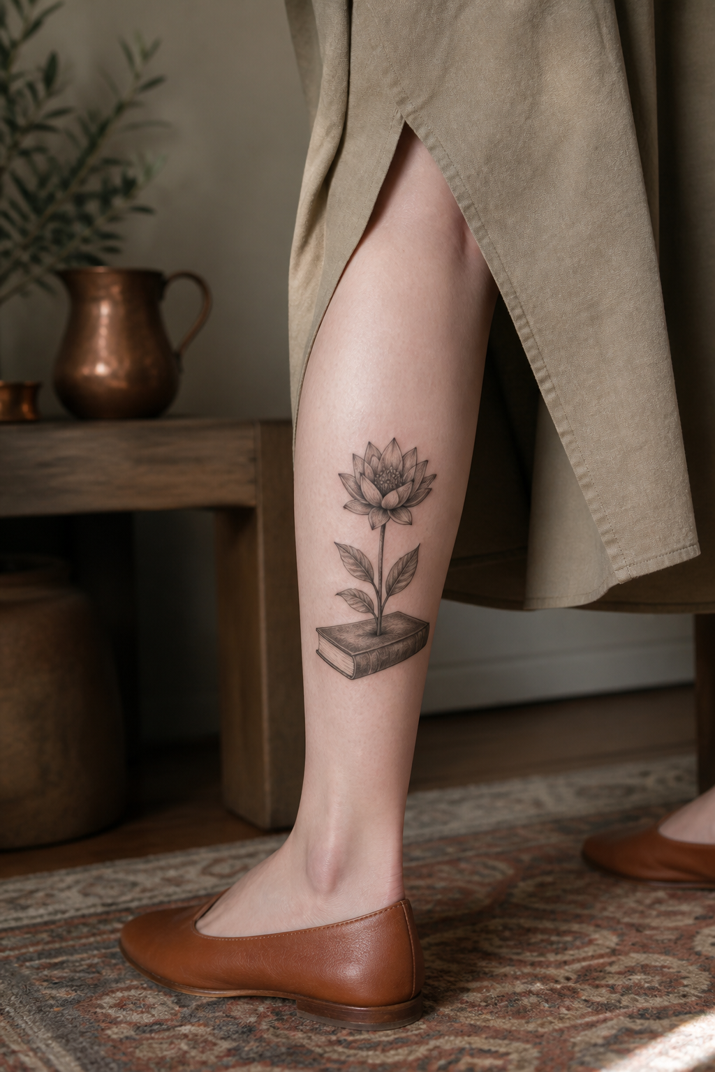 Lotus Volume tattoo shown from a distinct editorial angle