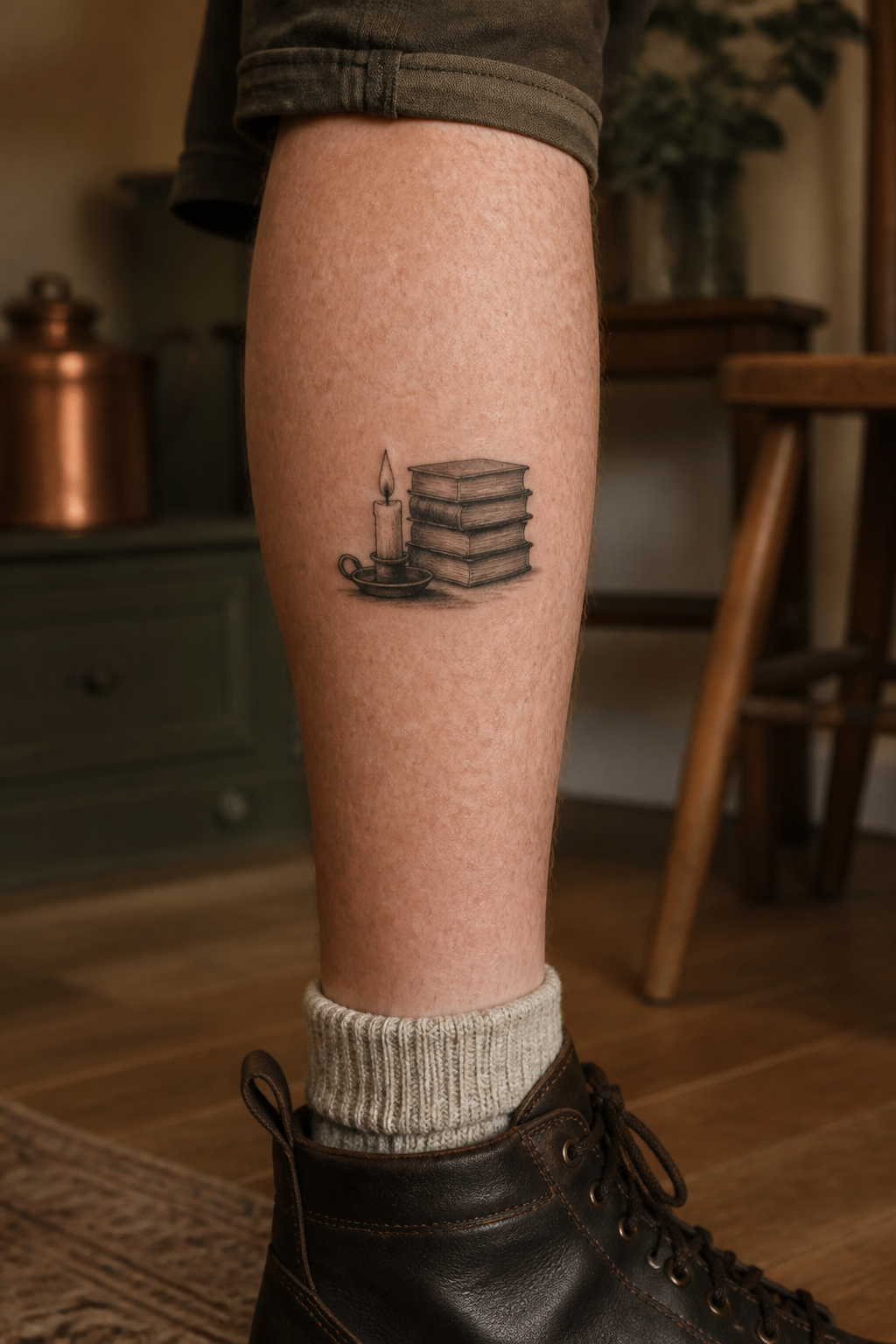 Candle Reading tattoo shown from a distinct editorial angle