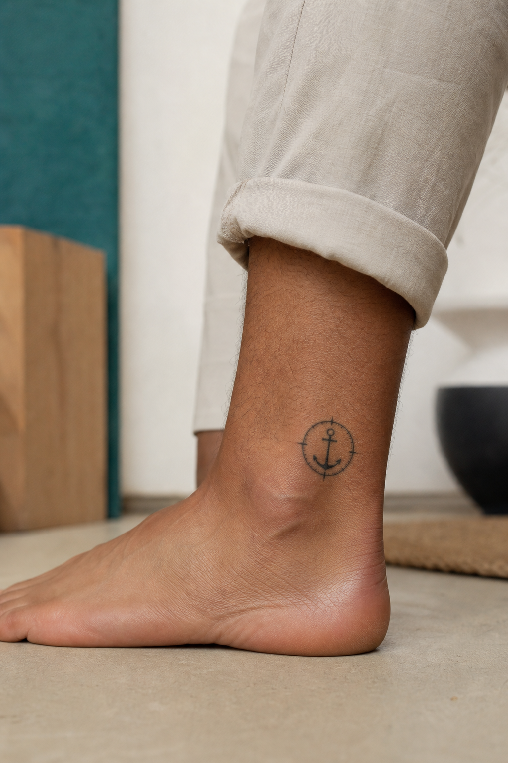 Anchor Compass tattoo shown from a distinct editorial angle
