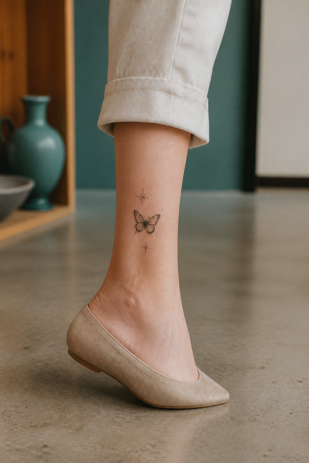 Butterfly Stars tattoo shown from a distinct editorial angle