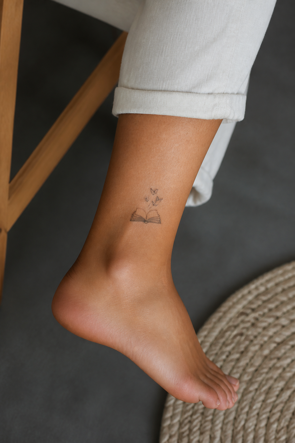 Butterflies Book tattoo shown from a distinct editorial angle