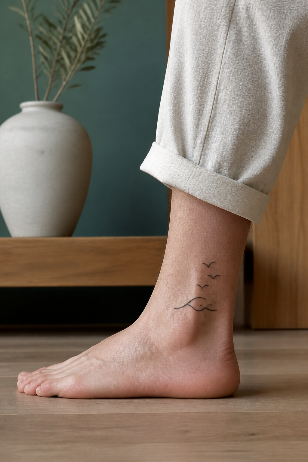 Tides Birds tattoo shown from a distinct editorial angle