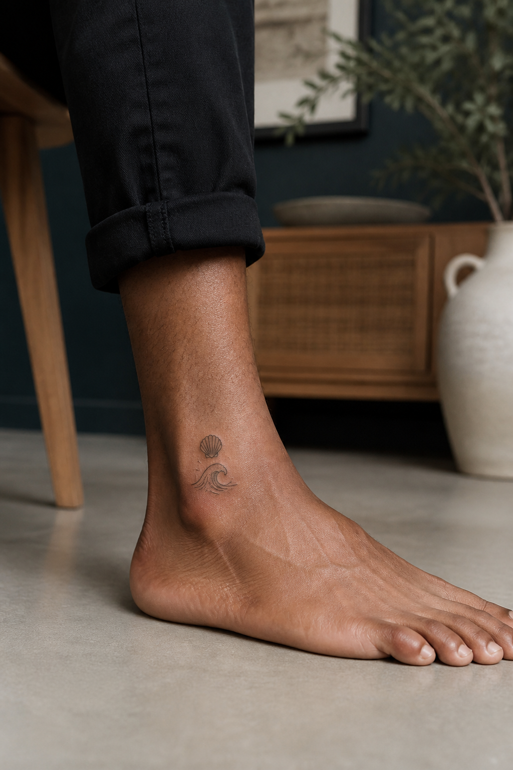 Shell Wave tattoo shown from a distinct editorial angle