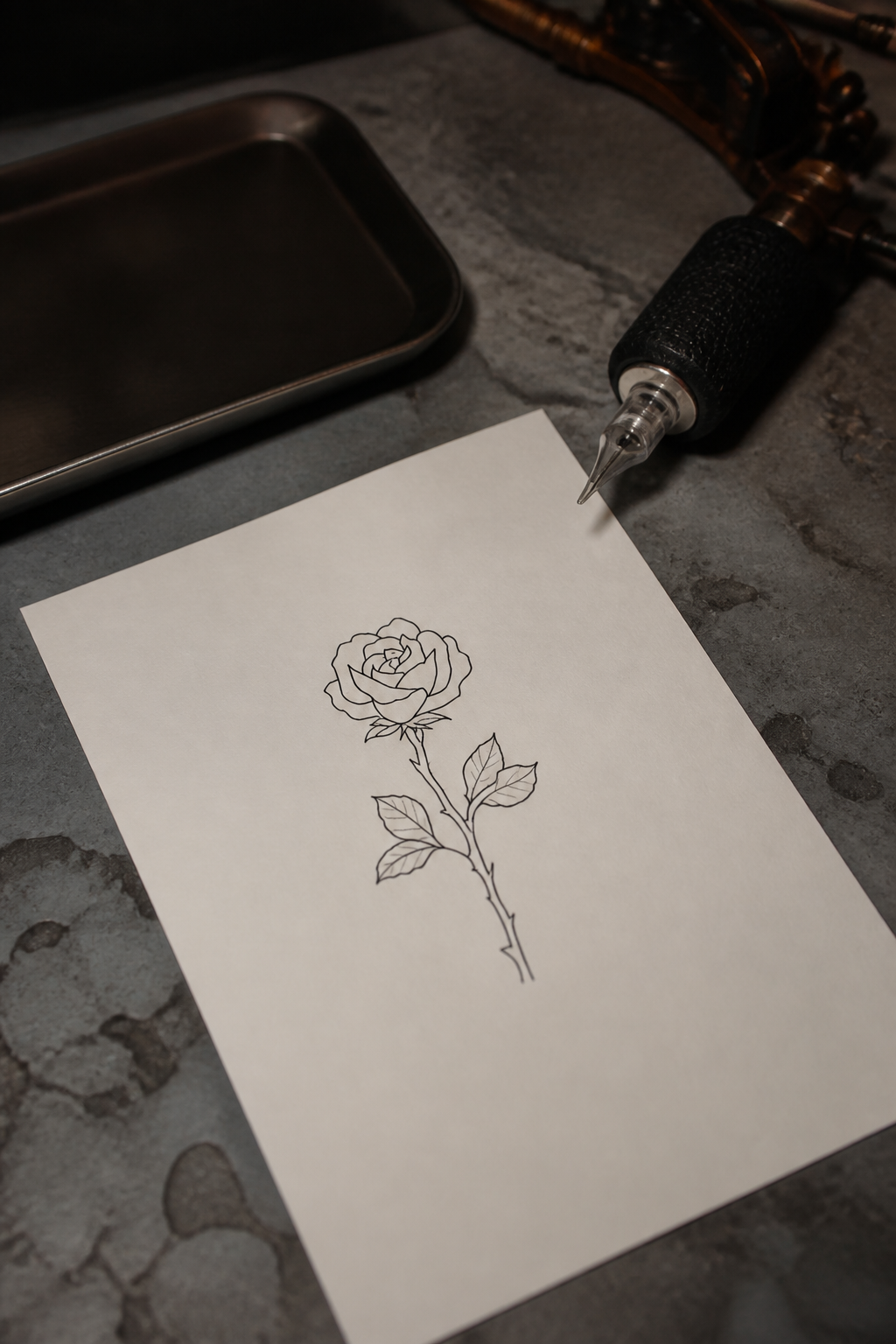 flower tattoo designs: minimal rose outline in an original editorial composition