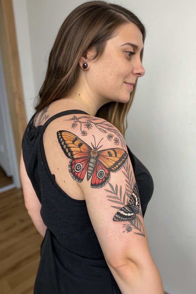 6. Metamorphosis & Butterfly Flight Sleeve - half sleeve tattoos for women