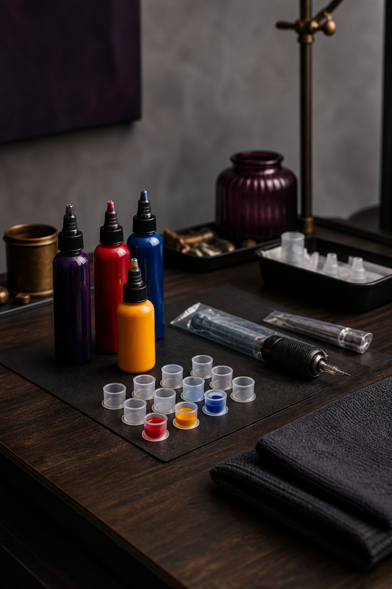 mix tattoo ink colors in a clean professional studio setup