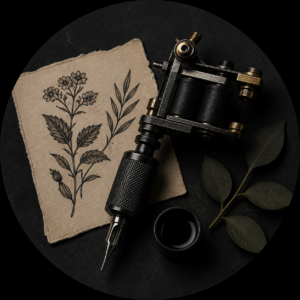 Tattoo machine and botanical flash brand avatar