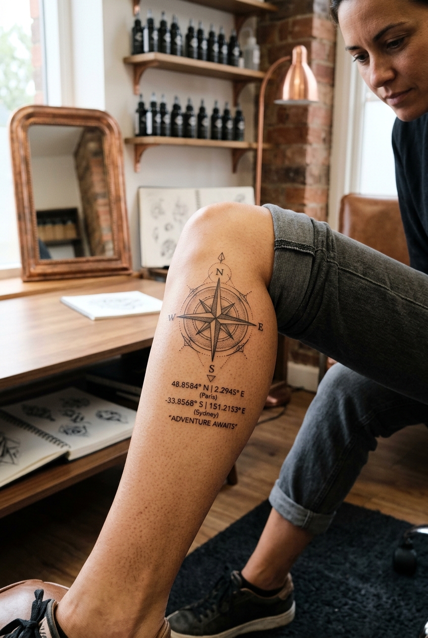 Compass with Geographic Coordinates - tattoo ideas for dad
