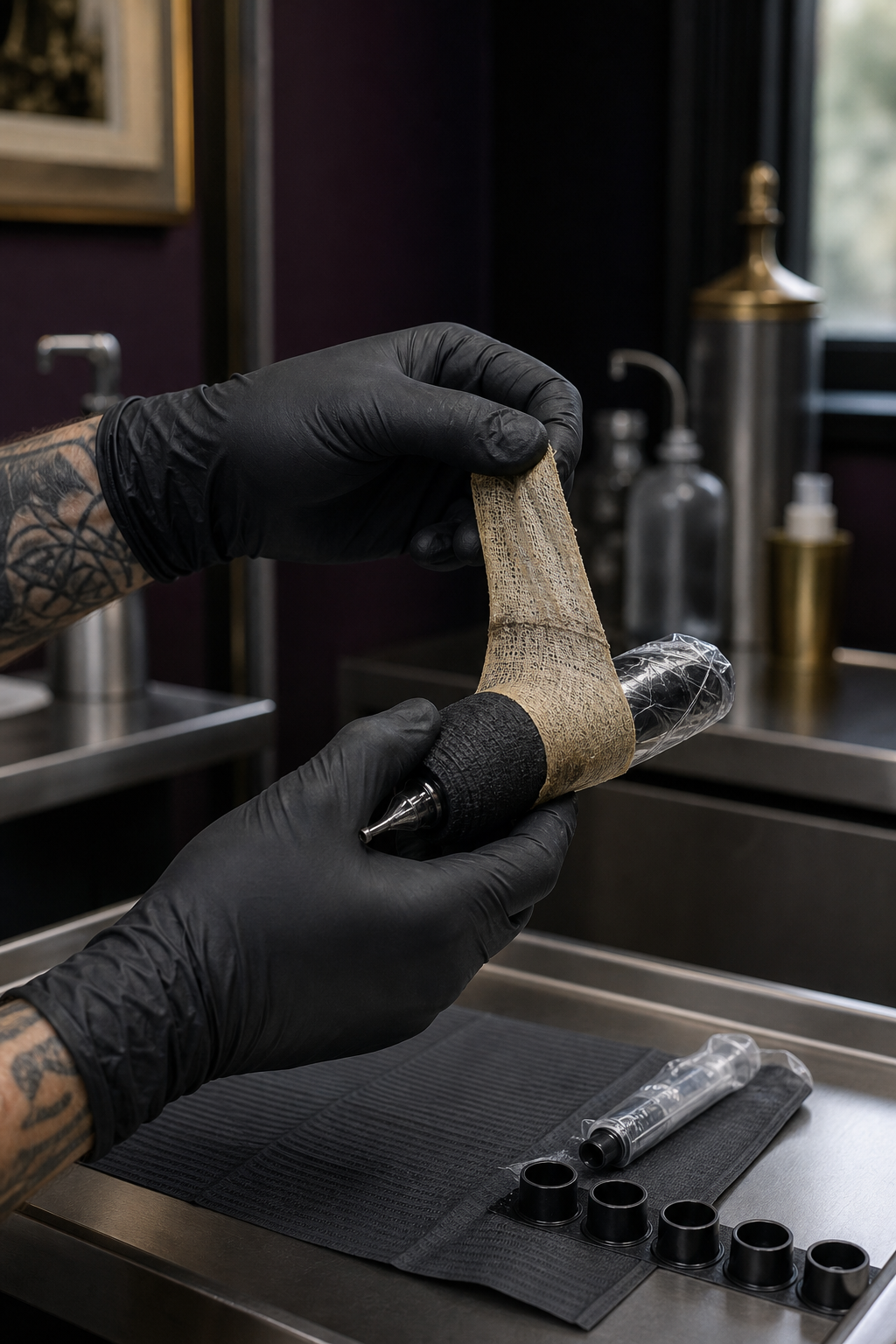 moisture absorbing tattoo grip wrap removed for replacement