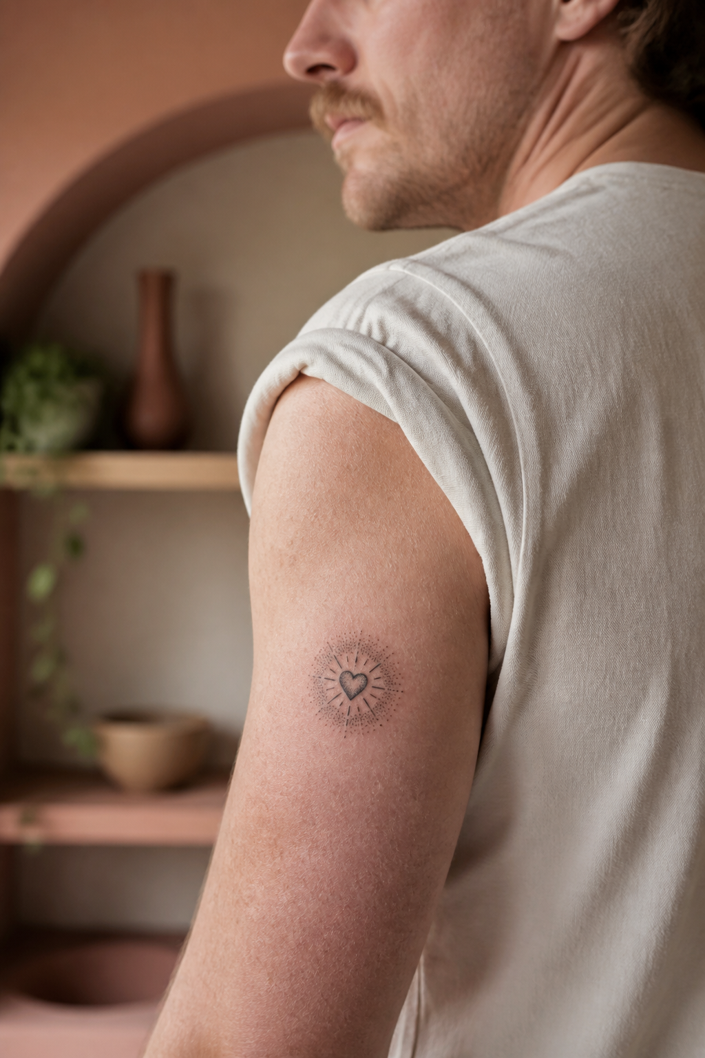 Radiant Heart tattoo shown from a distinct editorial angle
