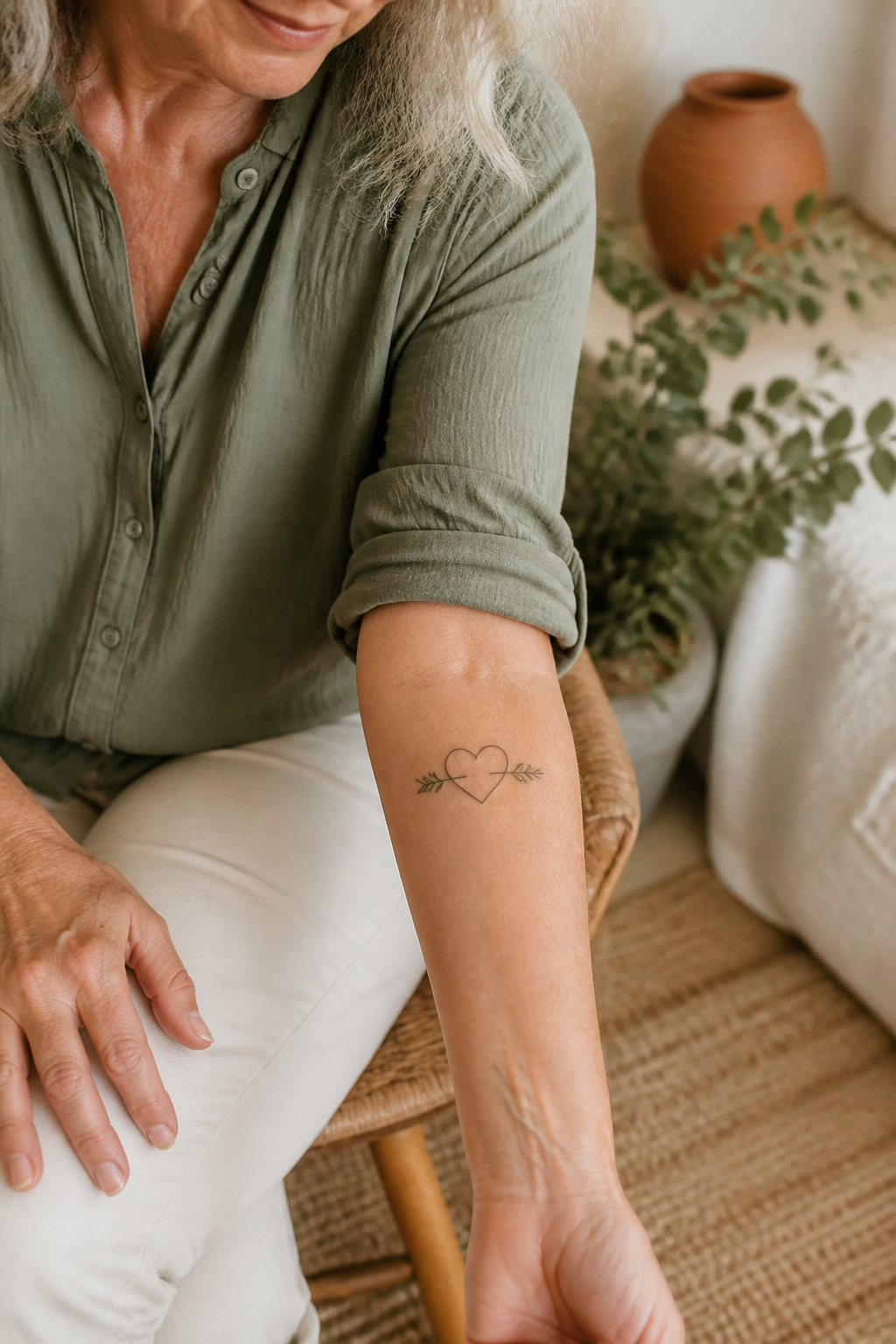 Cupid Arrow tattoo shown from a distinct editorial angle