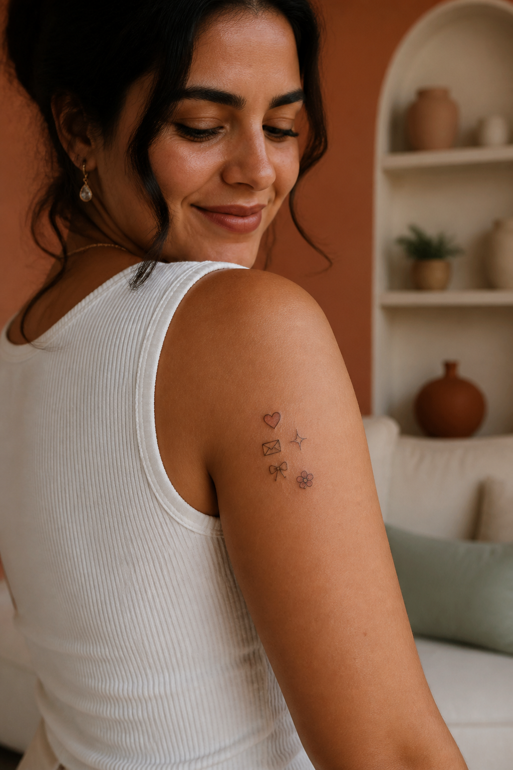 Romantic Patchwork tattoo shown from a distinct editorial angle