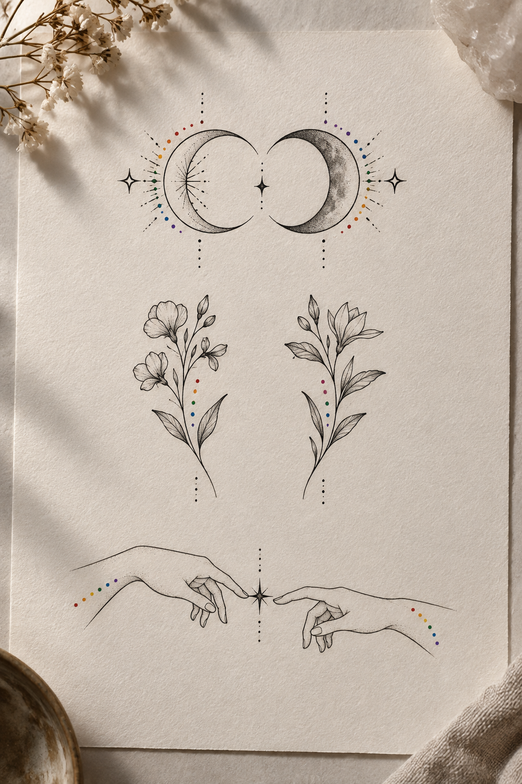 sun and moon matching LGBT couple tattoo