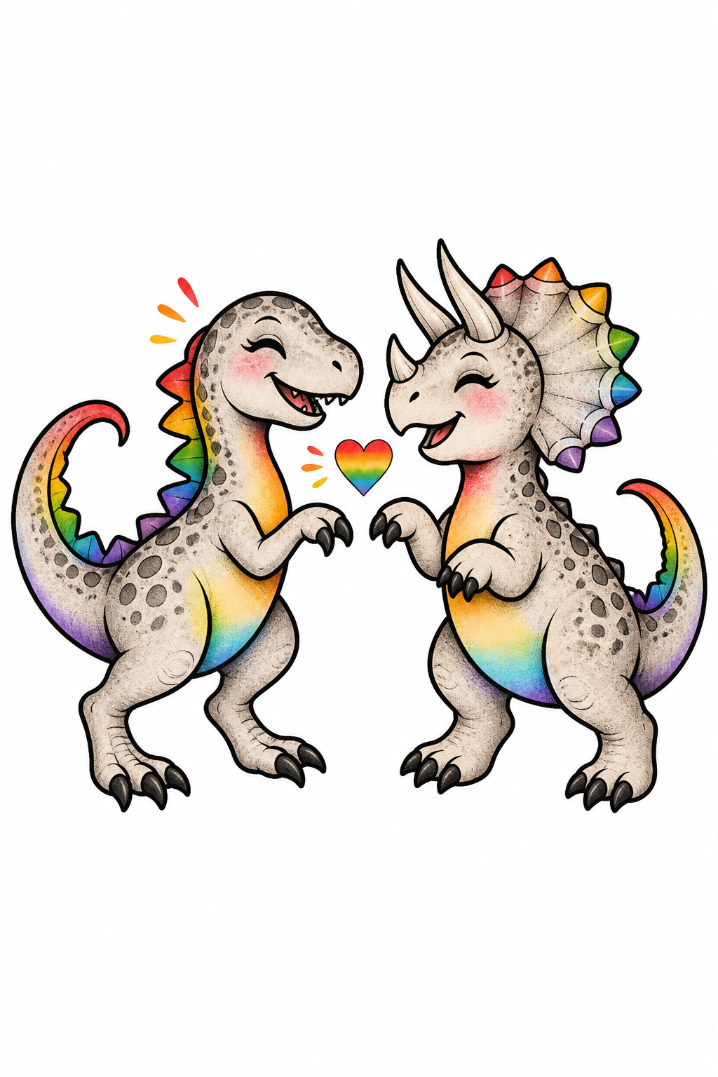 pride-colored dinosaur LGBT couple tattoos