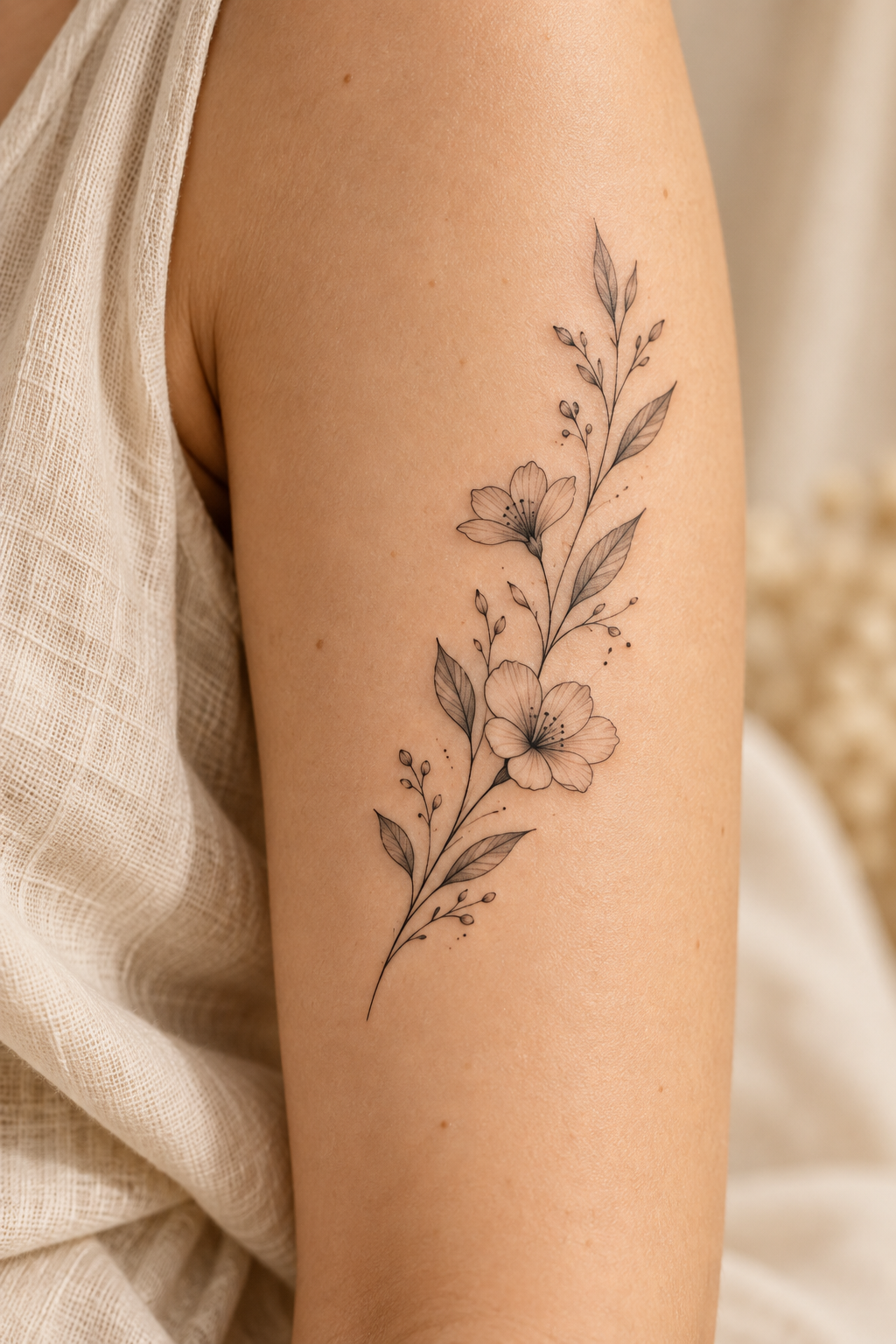 Minimal Floral Accents small face tattoo idea