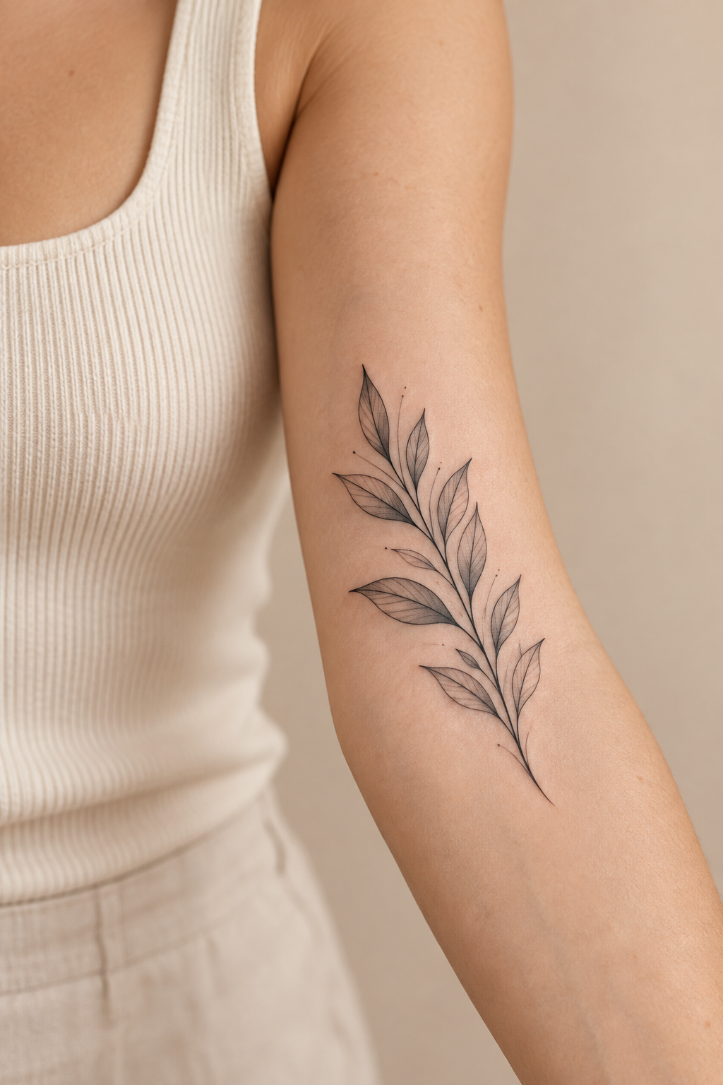 Fine-Line Leaves small face tattoo idea