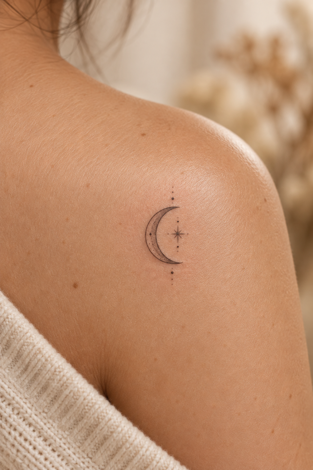 Tiny Crescent Moons small face tattoo idea