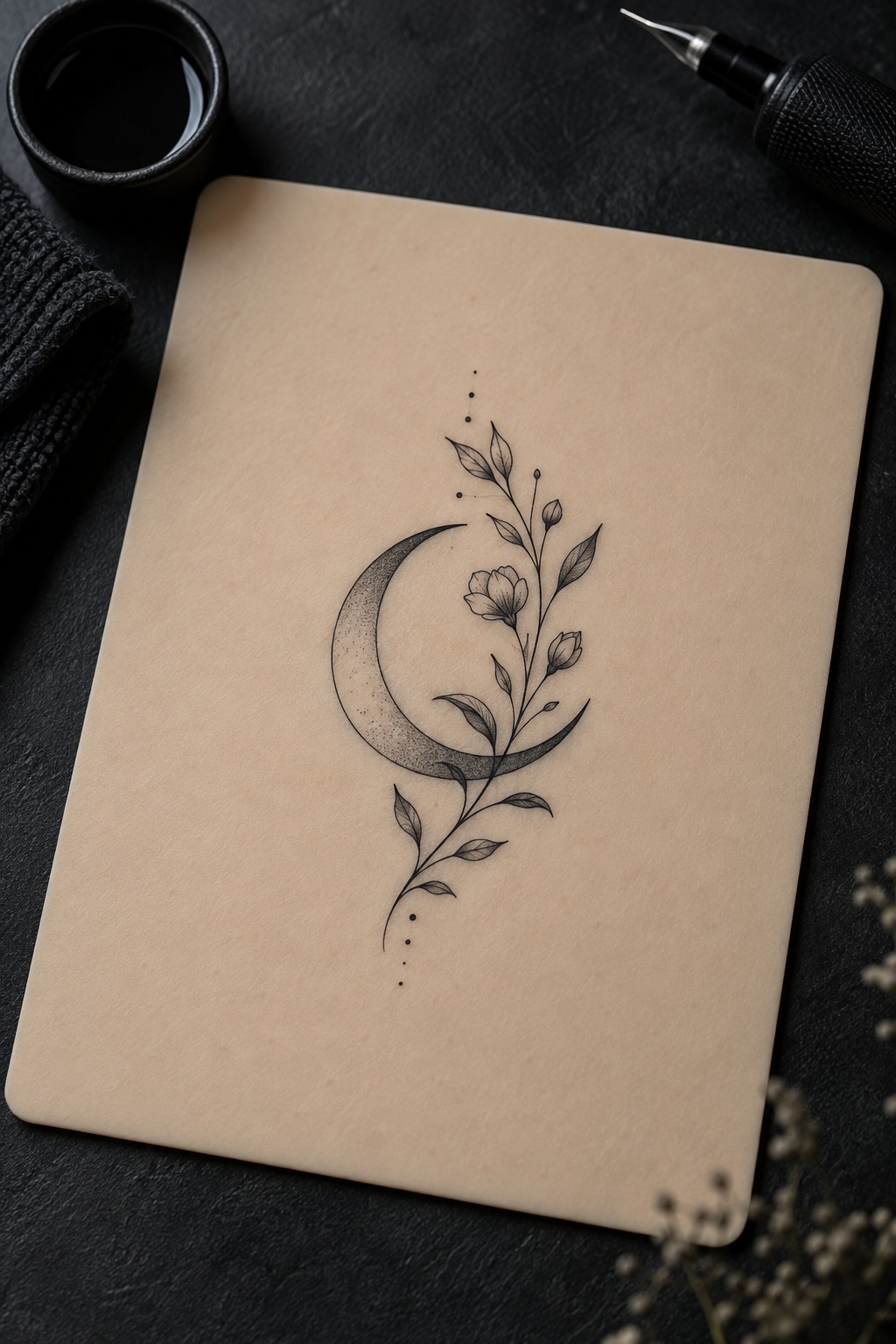 Leaf sprig small hip tattoo idea