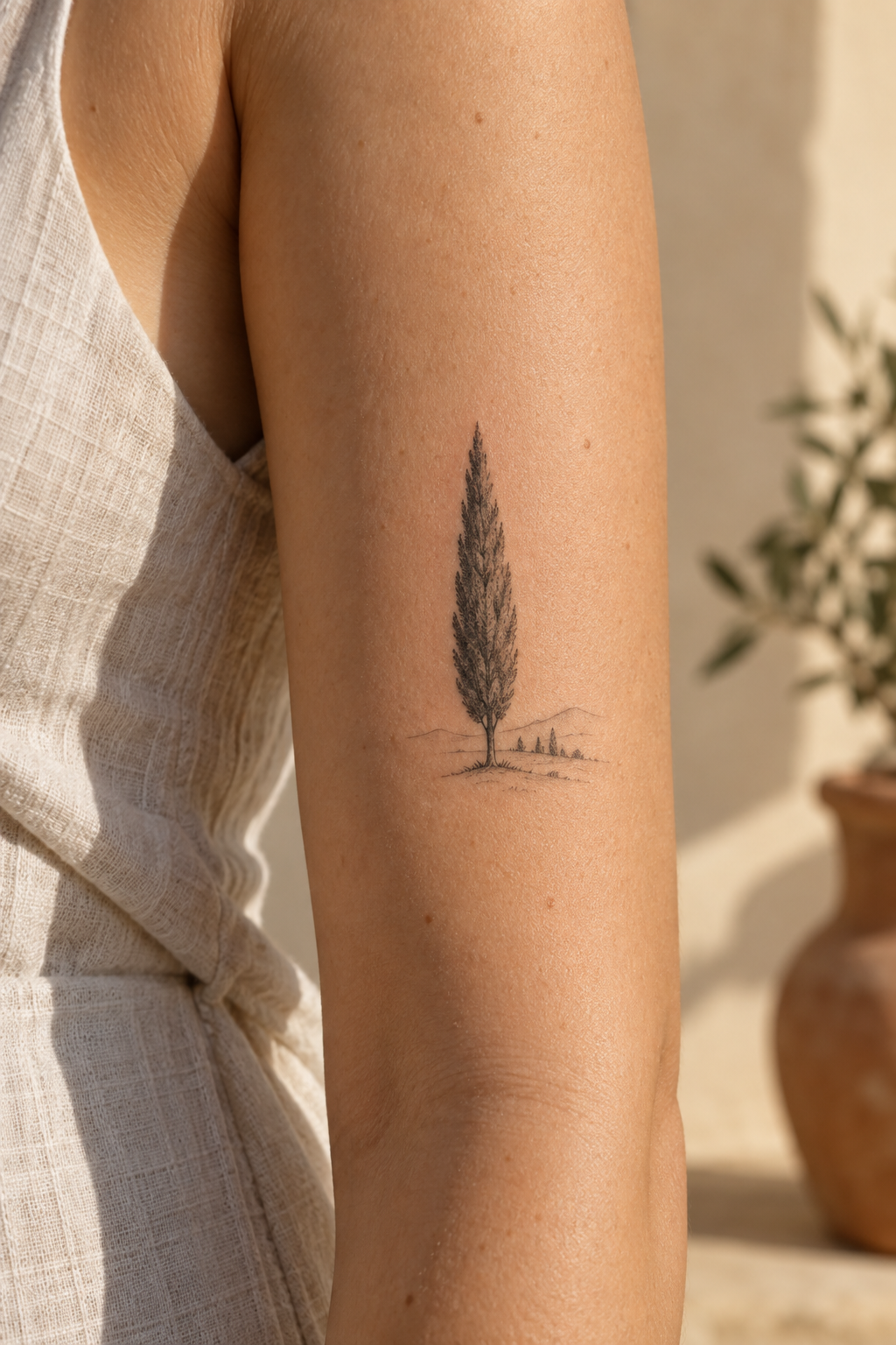 Tuscan Cypress small Italian tattoos idea