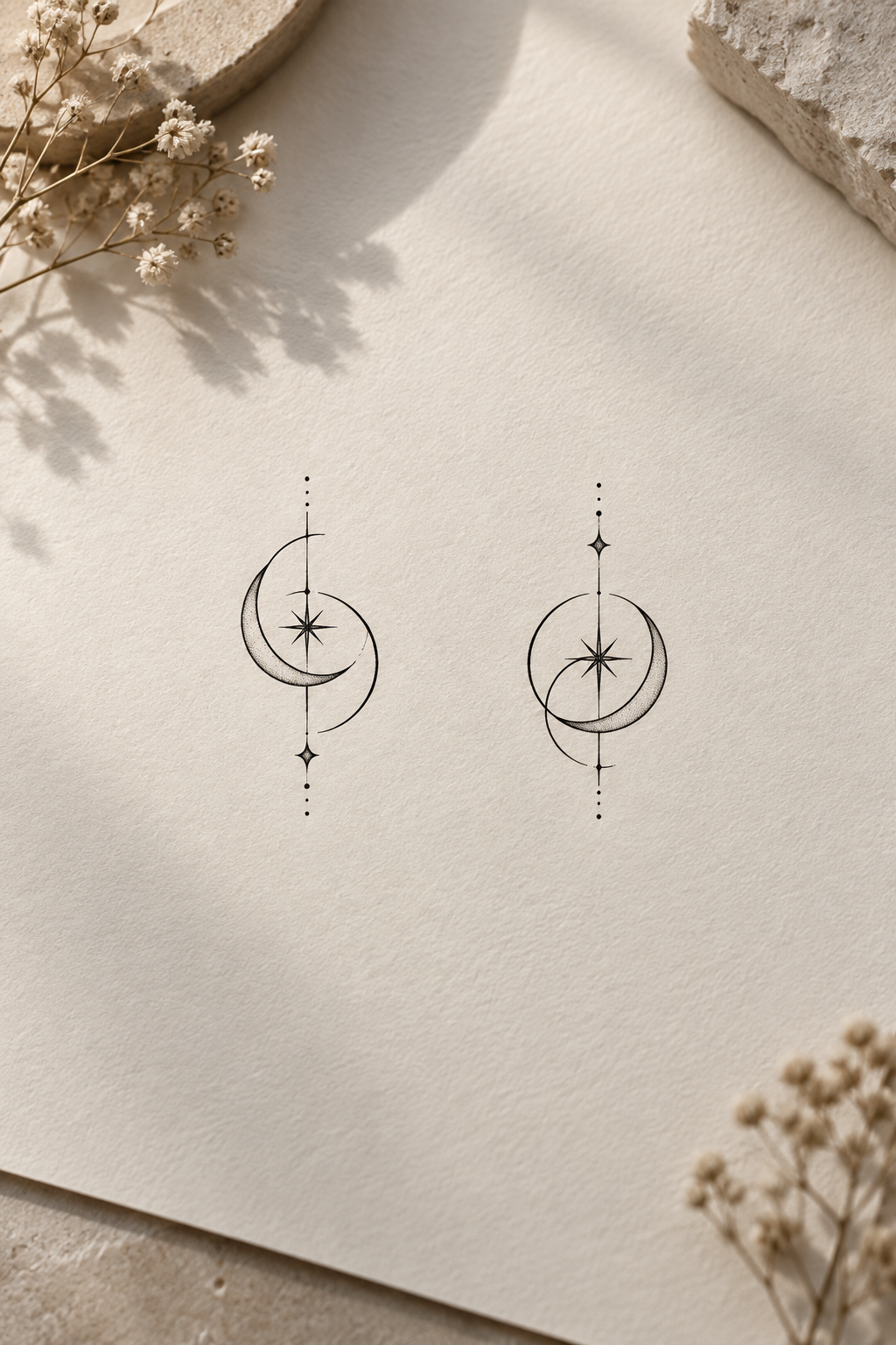Small matching tattoo ideas arranged as fine-line editorial sketches