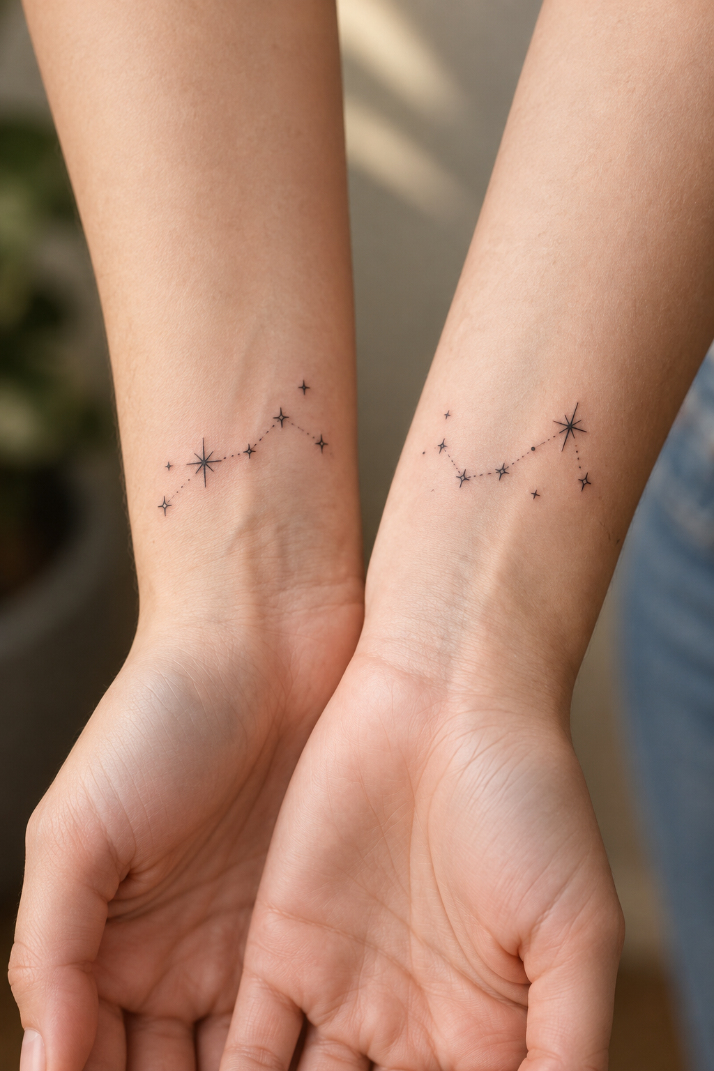 Matching Stars small sister tattoos idea