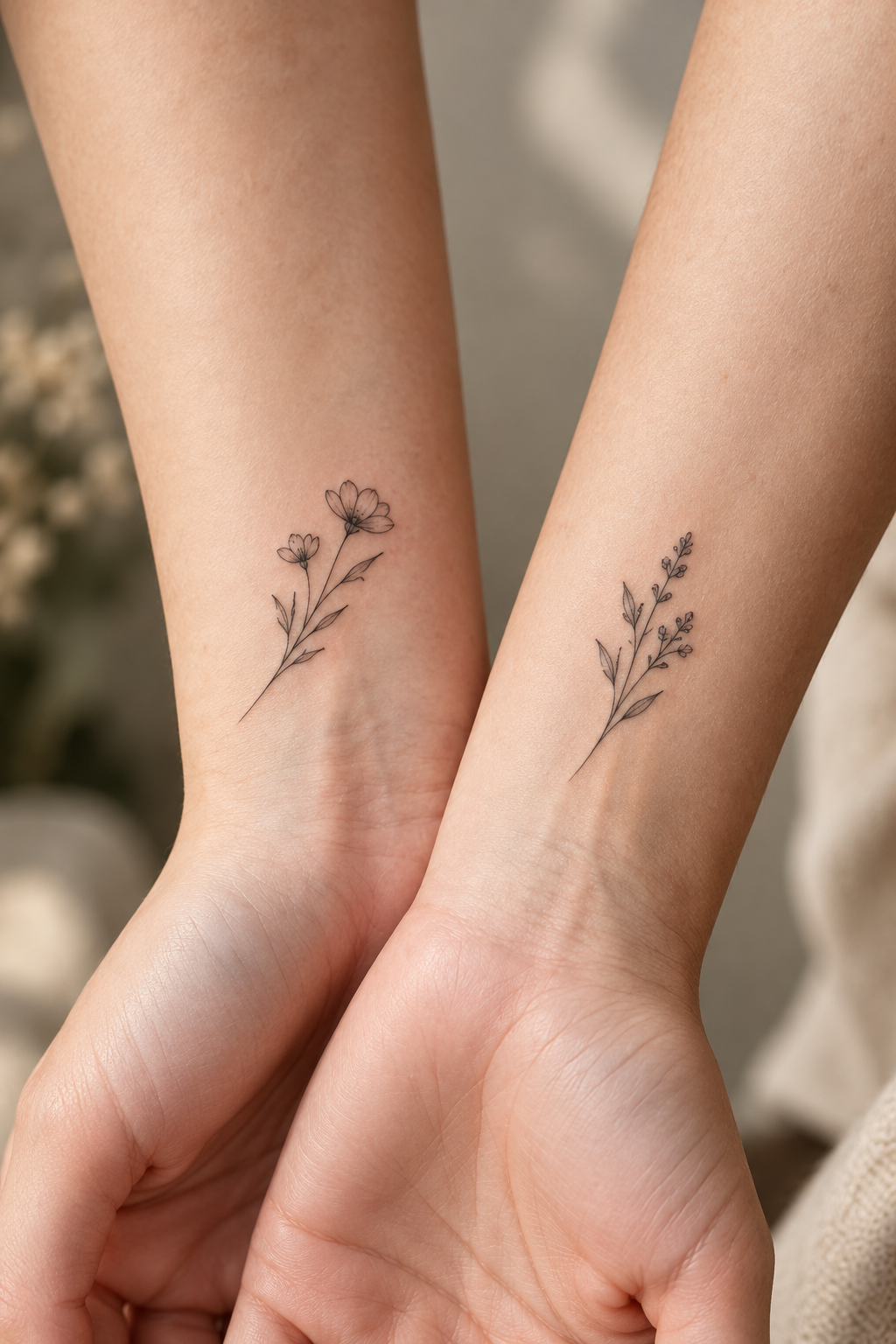 Tiny Flowers small sister tattoos idea
