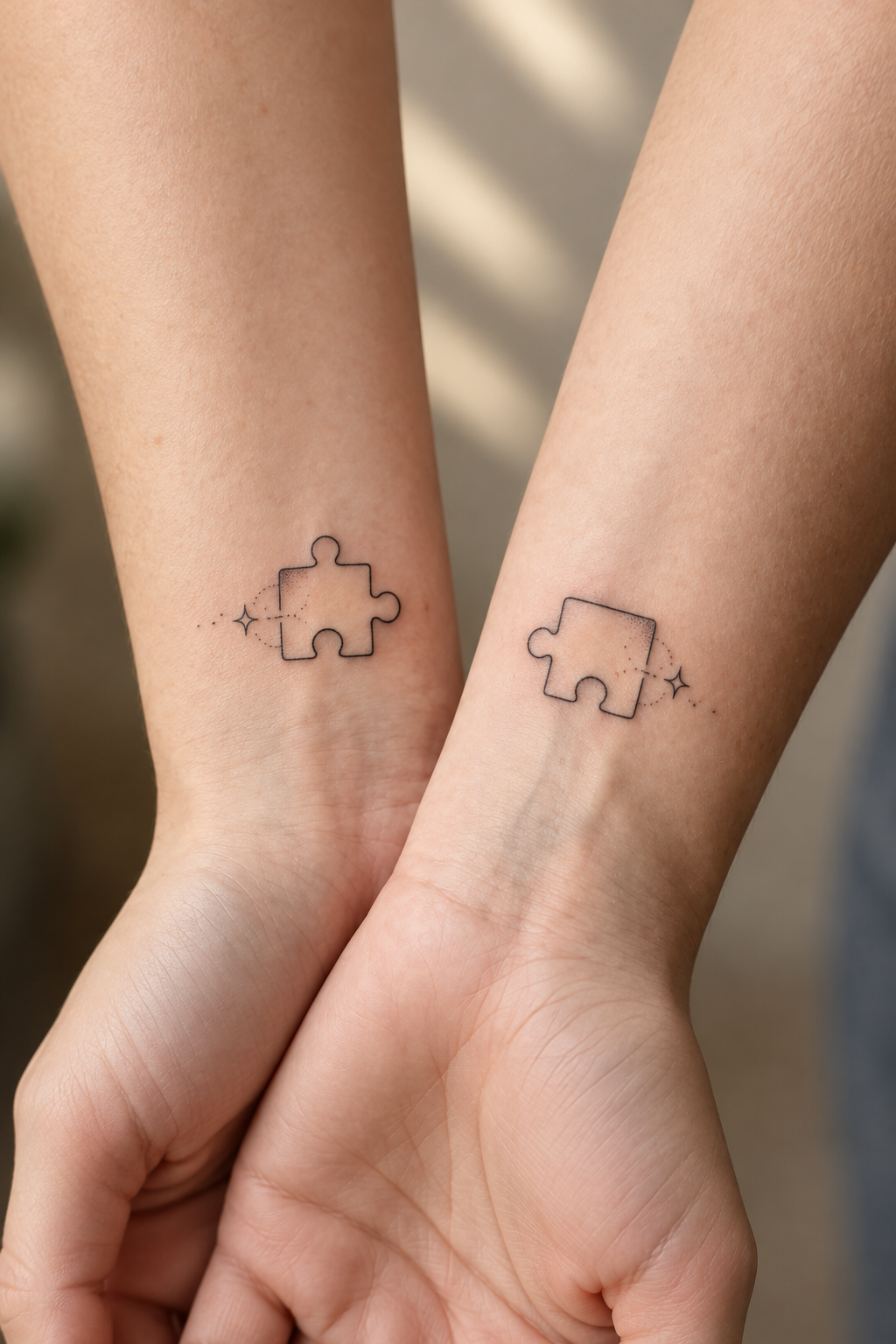 Puzzle Pieces small sister tattoos idea