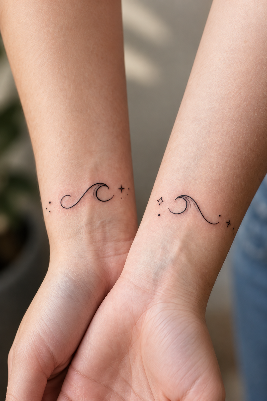 Simple Wave small sister tattoos idea
