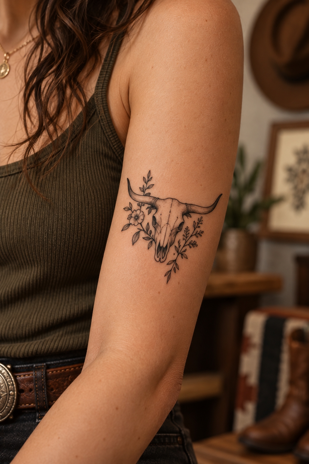 Longhorn Silhouette small western tattoos idea