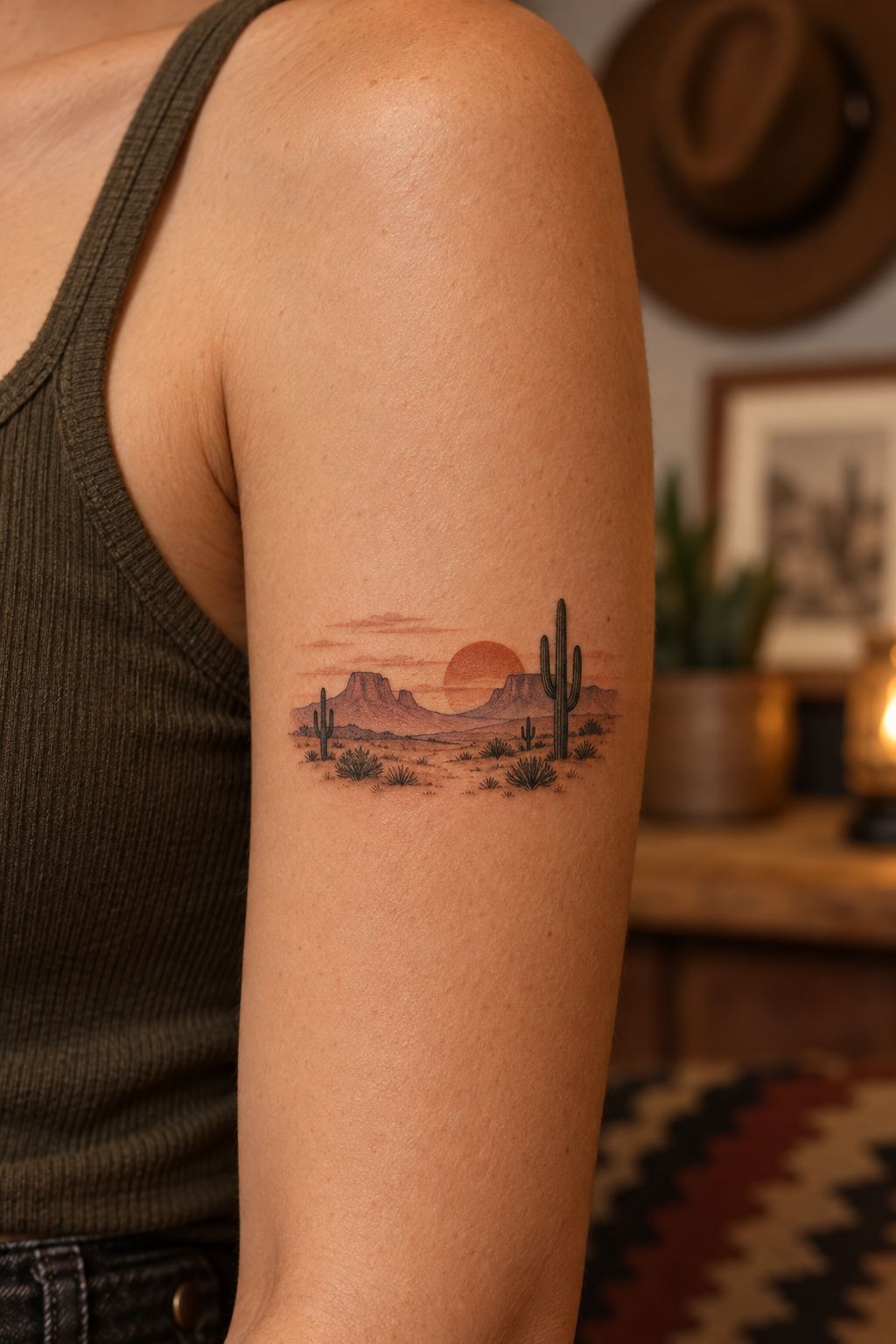 Desert Sunset small western tattoos idea