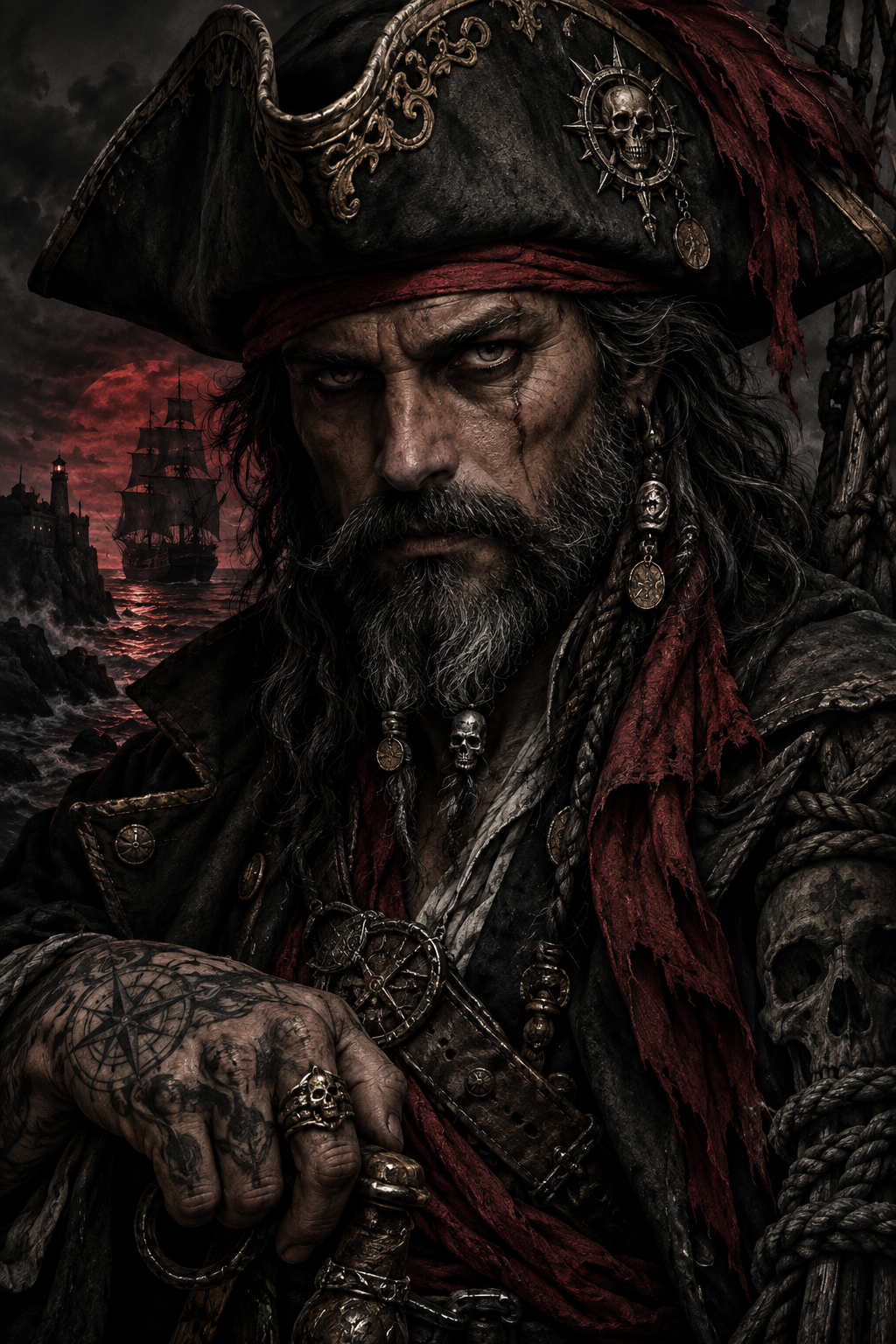 Dark fantasy Luffy portrait One Piece tattoo idea