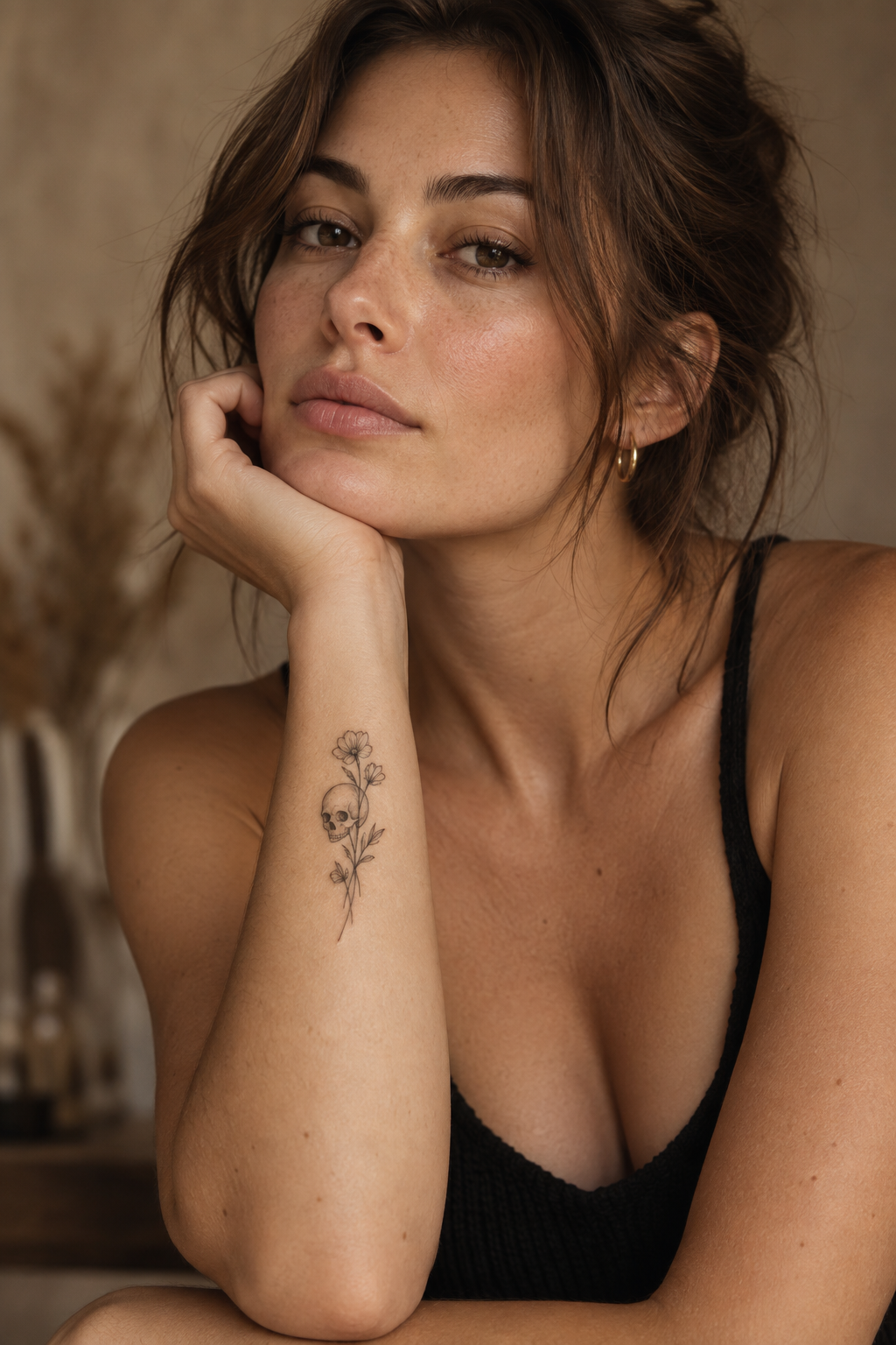tiny skull and wildflower tiny memento mori tattoos