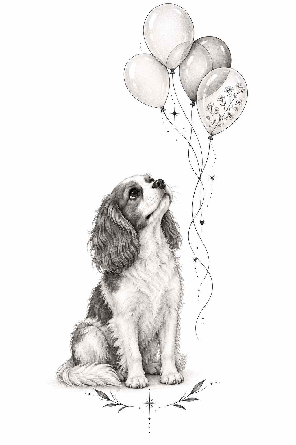 Dog with Floating Balloons small dog tattoo ideas concept