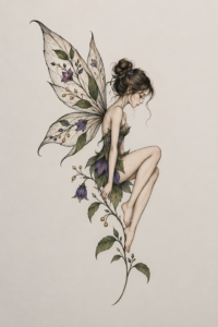 Small fairy tattoo with delicate botanical wings